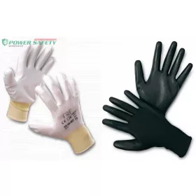   HS-04-003 Kötött poliészter kesztyű, poliuretán tenyérmártással, gumírozott mand