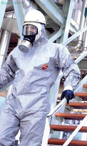 Tychem F szürke védőoverall nagynyomású vegyszerek, radioaktív részecskék, bioló