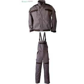  TOP022 munkakabát + TOP024 kantáros nadrág szett, 100% pamut, szürke/fekete