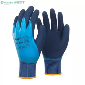   TOP FL Blue latex mártott poliészter kesztyű, gumírozott mandzsetta