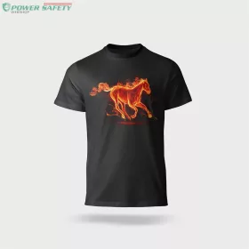   Póló kereknyakú Lángoló mintával, 100% pamut 190g/m2, fekete