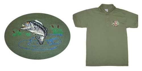 Hímzett galléros póló, minta: hal