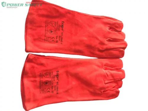 TOP WELDING-R Base bélelt hegesztőkesztyű, erős marhabőr, piros, 10