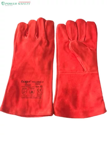 TOP WELDING-R Base bélelt hegesztőkesztyű, erős marhabőr, piros, 10