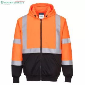 Hi-Vis kéttónusú kapucnis pulóver - Narancs/Fekete