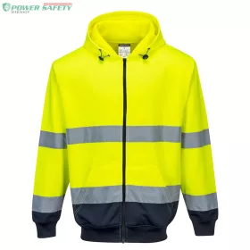 Kéttónusú zippzáras kapucnis pulóver - Sárga/Navy