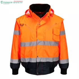 Hi-Vis 3 az 1-ben kontrasztos bomber dzseki - Narancs/Navy