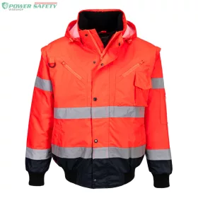 Hi-Vis 3 az 1-ben kontrasztos bomber dzseki - Piros/Navy