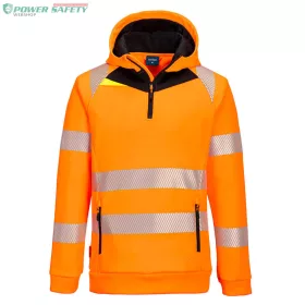 DX4 Hi-Vis 1/4 zippzáras kapucnis pulóver - Narancs/Fekete
