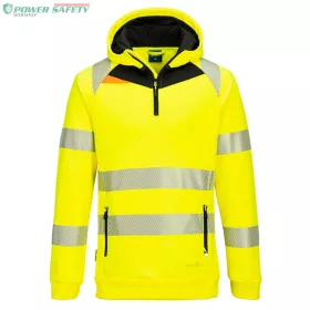 DX4 Hi-Vis 1/4 zippzáras kapucnis pulóver - Sárga/Fekete