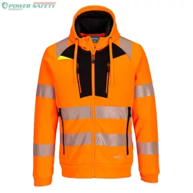 DX4 Hi-Vis cipzáras kapucnis pulóver - Narancs/Fekete