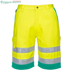   Hi-Vis könnyű poli-pamut rövidnadrág - Sárga/Kékeszöld