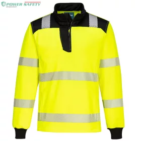   PW3 Hi-Vis 1/4 Zippzáras hosszú ujjú póló - Sárga/Fekete