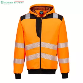 PW3 Hi-Vis zippzáras kapucnis pulóver - Narancs/Fekete