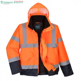 Hi-Vis kéttónusú bomber kabát - Narancs/Navy