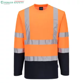   Kéttónusú, hosszú ujjú Cotton Comfort póló - Narancs/Navy