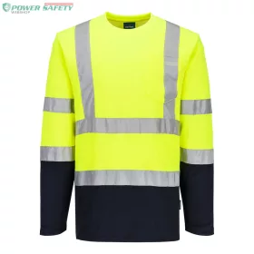   Kéttónusú, hosszú ujjú Cotton Comfort póló - Sárga/Navy
