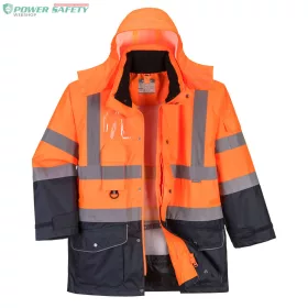 Hi-Vis 7 az 1-ben kontraszt Traffic kabát - Narancs/Navy