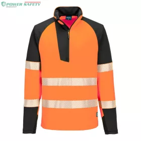   PW3 Hi-Vis 1/4 cipzáras hosszú ujjú póló - Narancs/Fekete