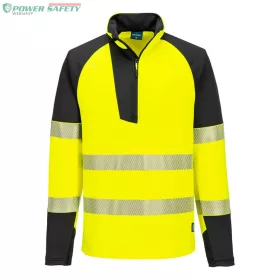   PW3 Hi-Vis 1/4 cipzáras hosszú ujjú póló - Sárga/Fekete